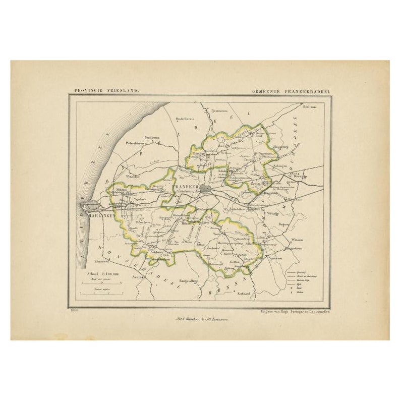 Antique Map of Franekeradeel by Kuyper, 1868 For Sale