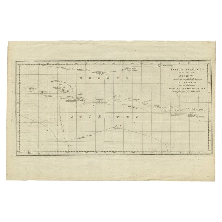 Antike antike Karte der französischen Polynesia von Cook, der seine Route zeigt, 1803