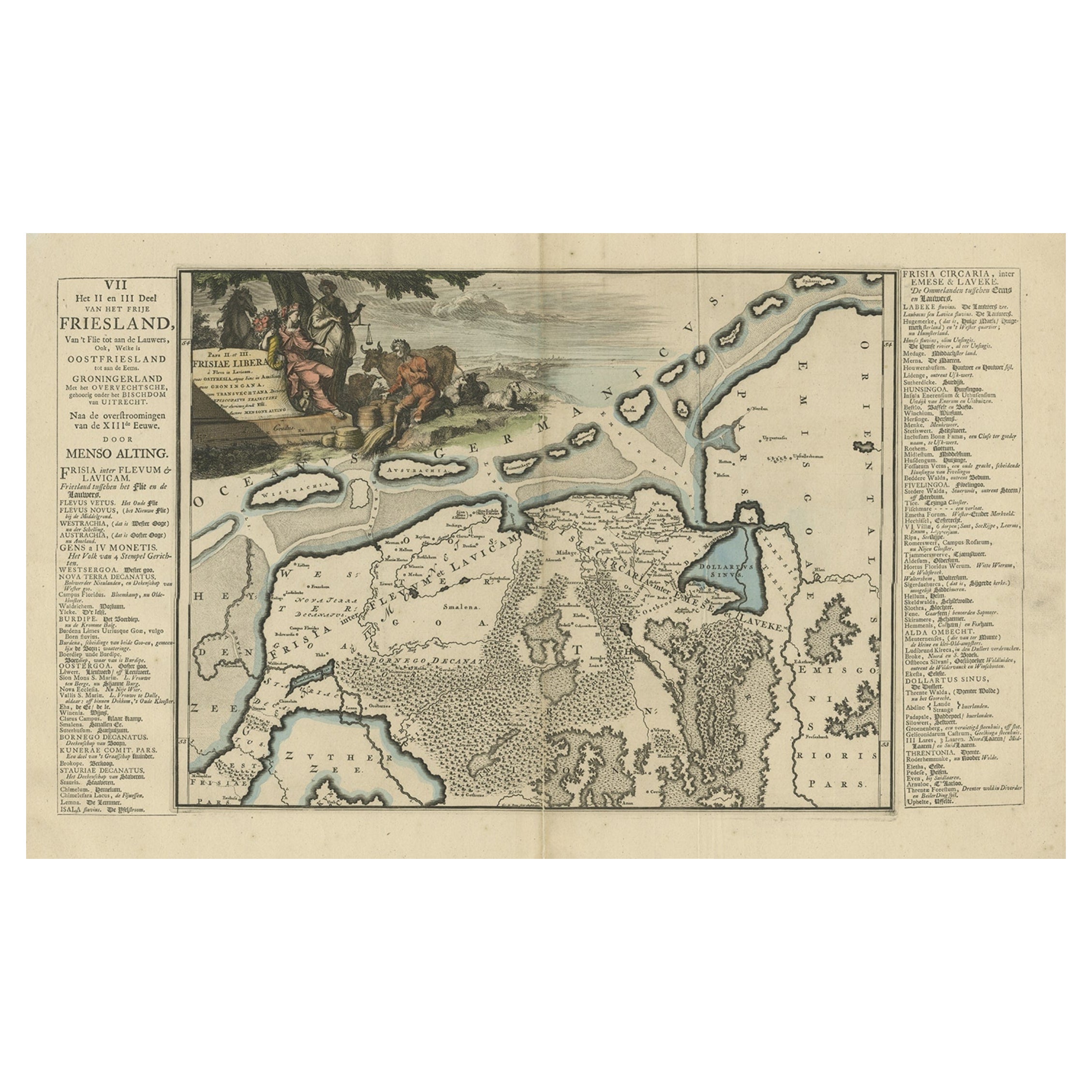 Antique Map of Friesland after the Floods of the 13th Century, 1718 For Sale