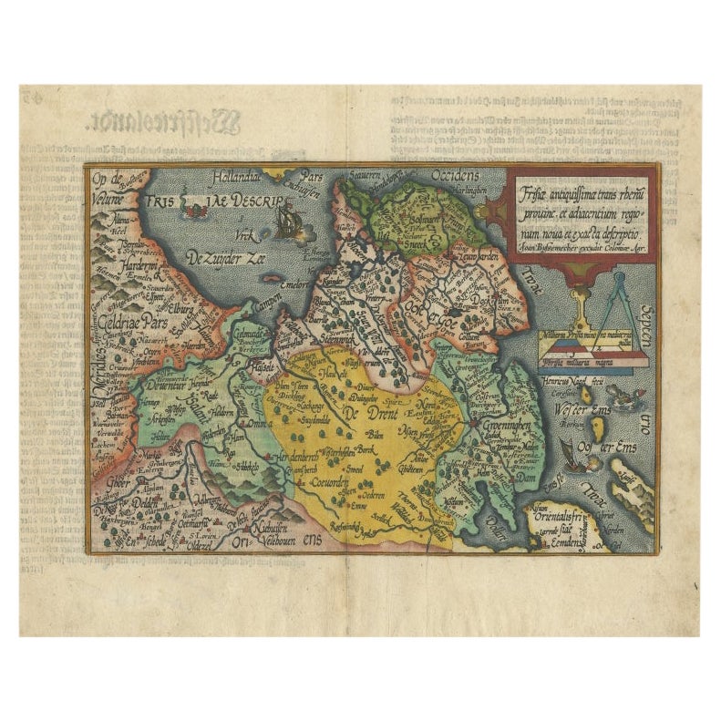 Original Antique Map of Friesland in Decorative Hand-Colouring, 1600 For Sale