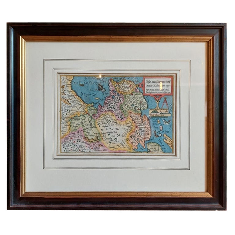 Antique Map of Friesland by Bussemacher in Frame, c.1592 For Sale