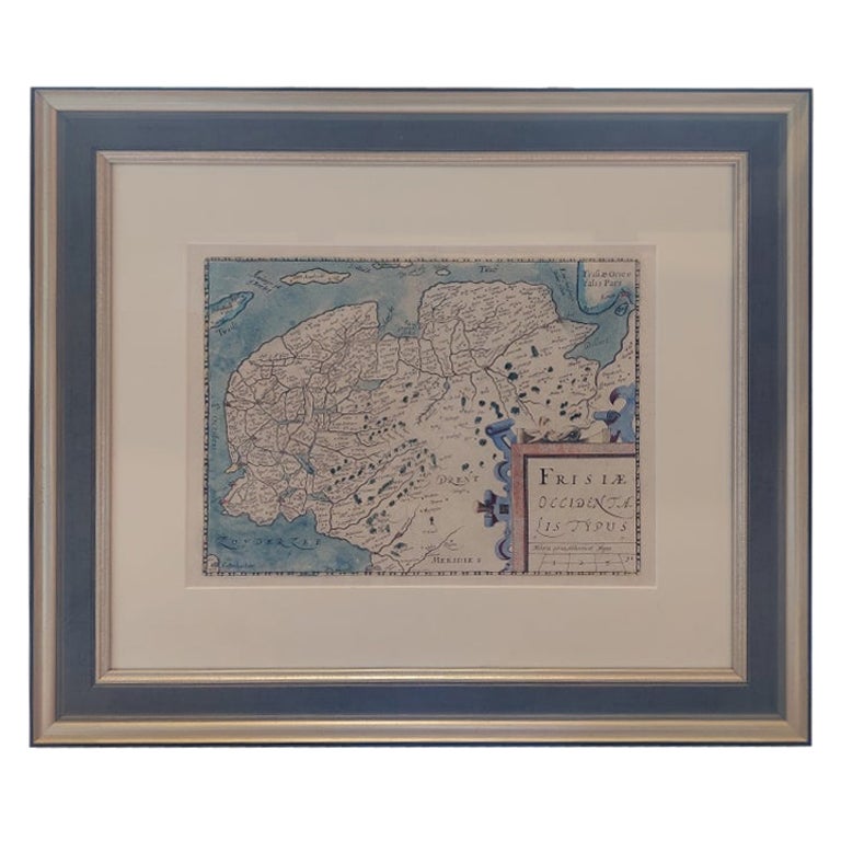 Original Antique Map of Friesland in Frame, The Netherlands, 1612 For Sale