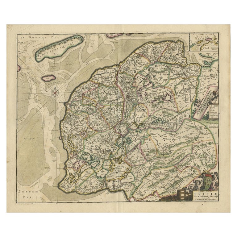 Antique Map of Friesland by De Wit, c.1690 For Sale