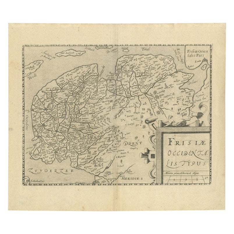 Carte ancienne originale du Pays de Friesland par Guicciardini, 1612