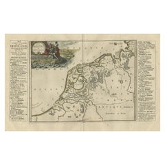 Carte ancienne du Friesland au cours de sa plus grande étendue, 1718