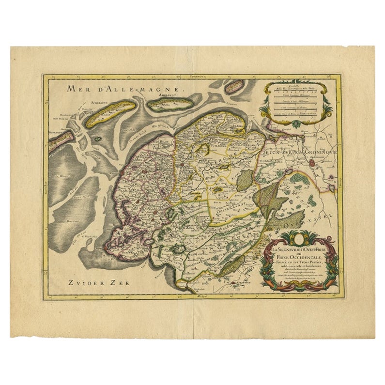 French Edition of an Antique Map of Friesland in the Netherlands, 1709