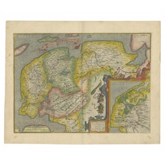 Antique Map of Friesland Also Know as the Peacock Map, C.1580