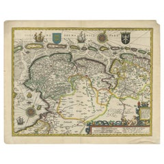 Antique Map of Friesland with Ships and Coat of Arms, 1617