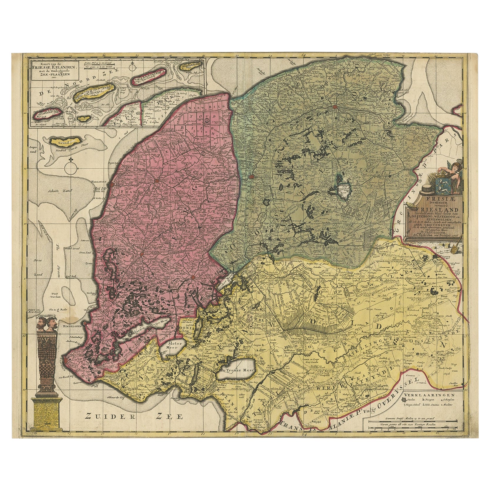 Detailed Map of Friesland, Groningen and Drenthe, The Netherlands, 1706 For Sale