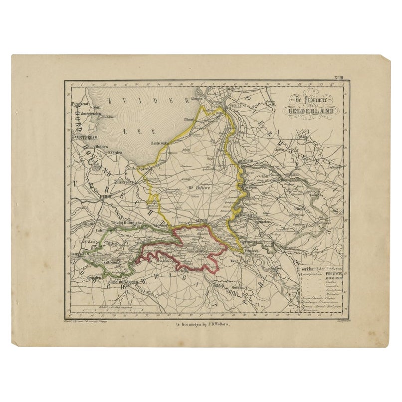 Antique Map of Gelderland, Largest Province of The Netherlands, c.1870 For Sale