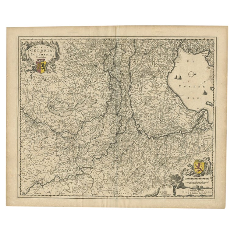 Antique Map of the Dutch Province of Gelderland by Visscher, c.1670 For Sale