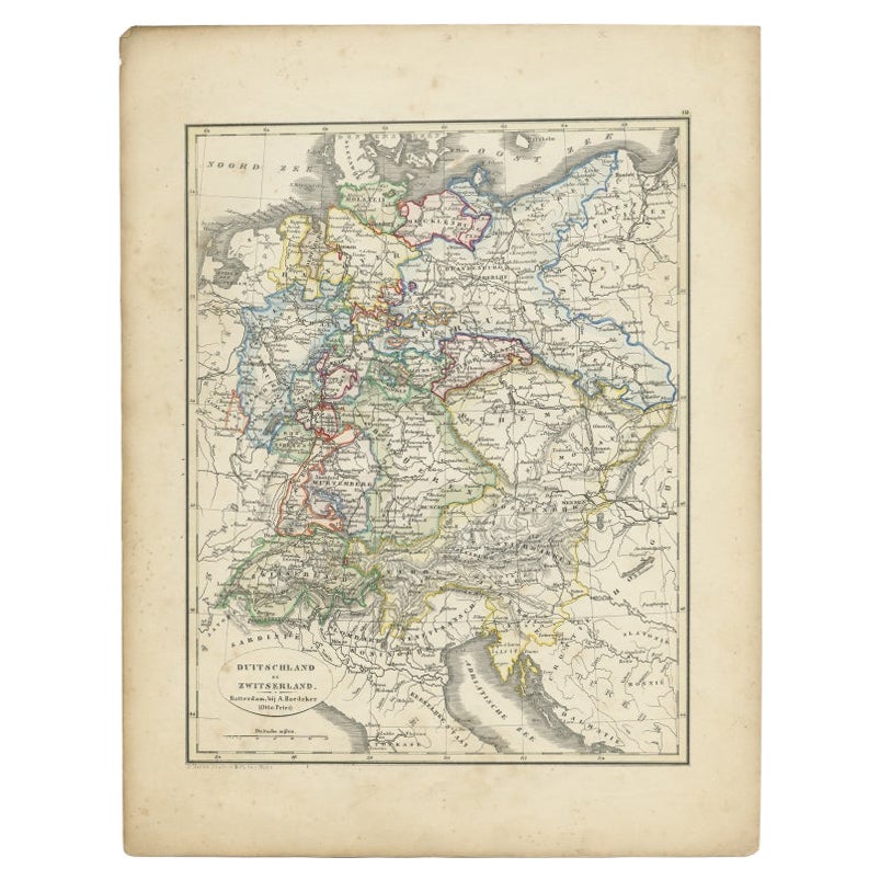 Antique Map of Germany and Switzerland from an Old Dutch School Atlas, 1852 For Sale