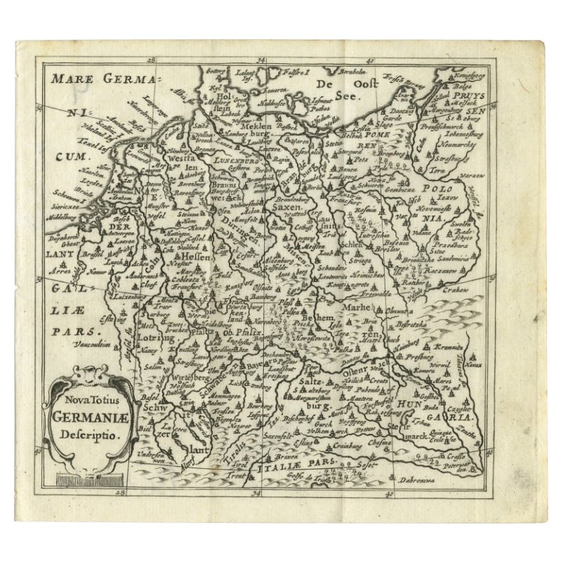 Antique Map of Germany from a 17th Century Pocket Atlas, 1685 For Sale
