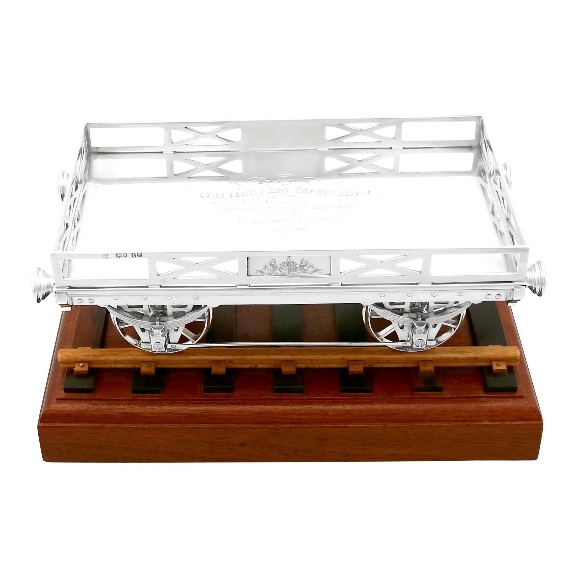 Antique Victorian Sterling Silver Presentation Railway Carriage / Centerpiece For Sale