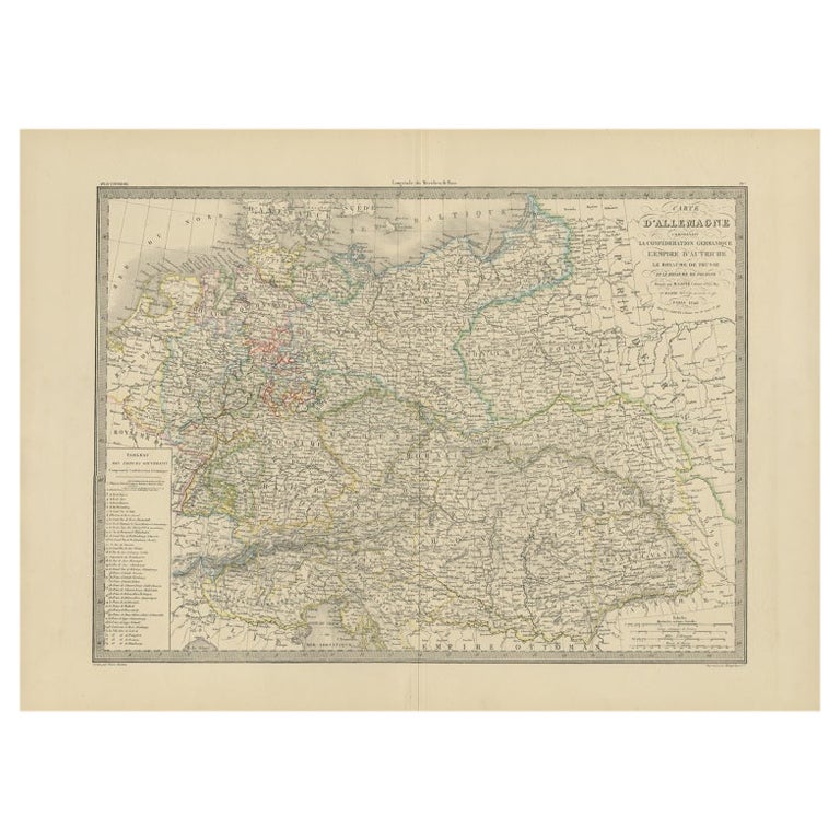 Carte ancienne de l'Allemagne par le sculpteur français Lapie, 1842