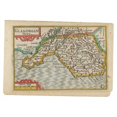 Miniature Antique Map of Glamorganshire, Wales, c.1646