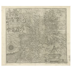 Antique Copper Engraved Map of Gloucestershire in England, 1637