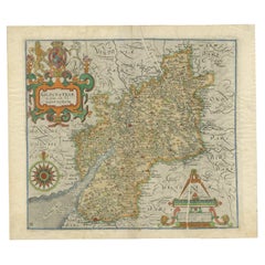 Original Antique Map with Rich Decorations of Gloucestershire, England, c.1637
