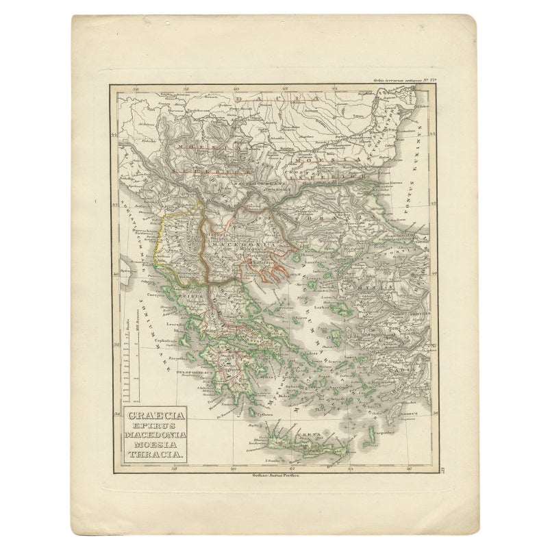 Mapa antiguo de Grecia y Macedonia, 1848