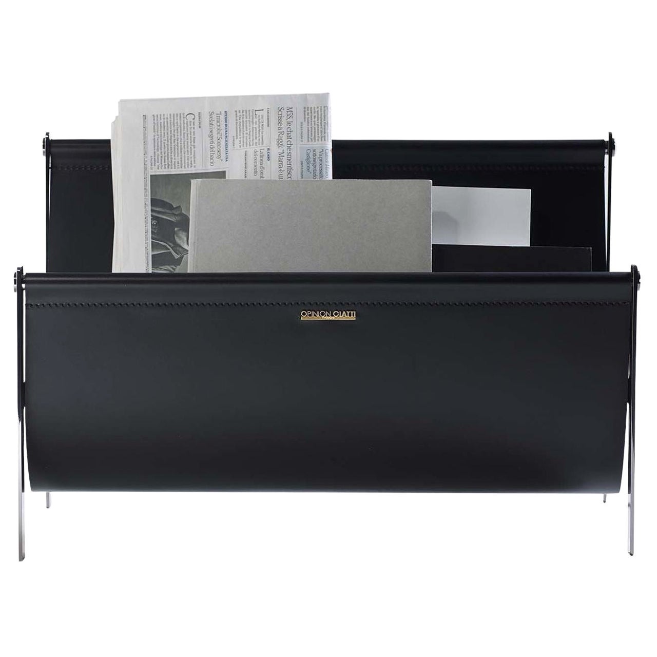 Portariviste Black Leather Magazine Holder