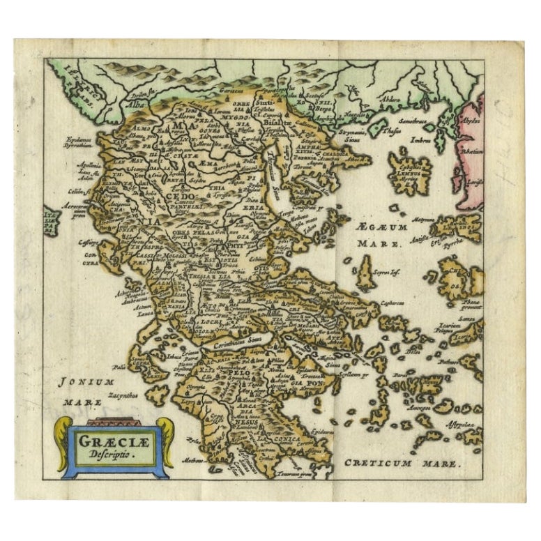 Charming 18th Century Miniature Map of Greece, 1685