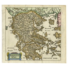 Antique Charming 18th Century Miniature Map of Greece, 1685