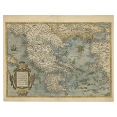 Decorative Original Antique Map of Greece by Ortelius, c.1609