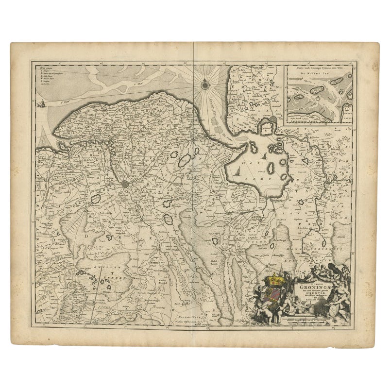 Antike Karte der niederländischen Provinzen Groningen und Drenthe, um 1660