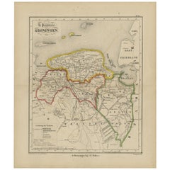 Antike Karte von Groningen aus einem niederländischen Atlas des 19. Jahrhunderts, 1864