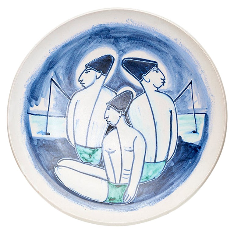 Plato de cerámica pintado a mano Mette Doller, años 50