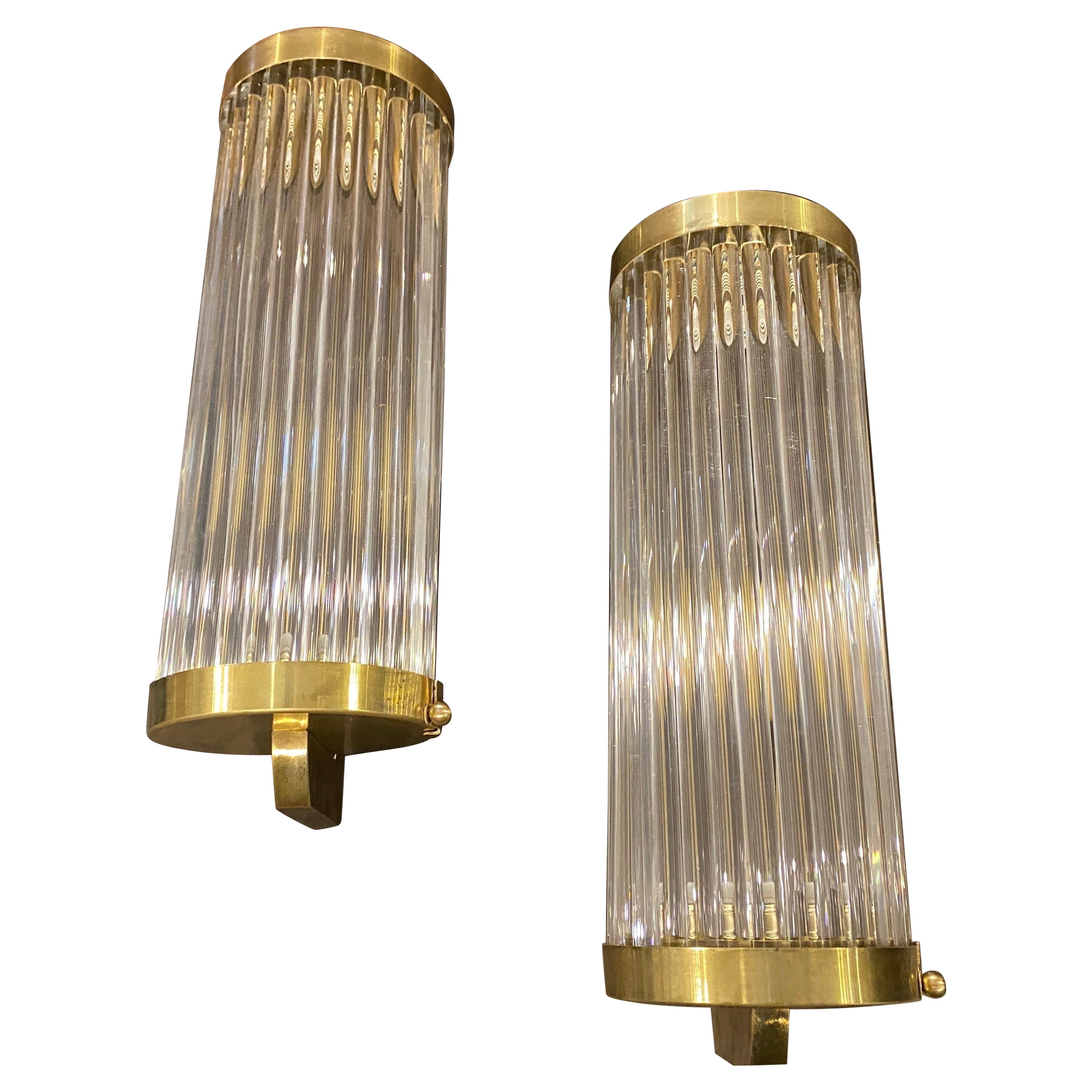 Two MidCentury Modern Italian Brass and Glass Rectangular Wall Sconces