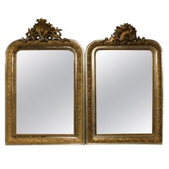Antique Pair of Mirrors in Gilded and Silvered Wood, 19th Century, Italy