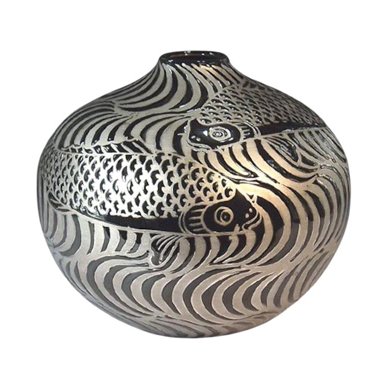 Japanese Contemporary Black Porcelain Vase by Master Artist, 8 For Sale