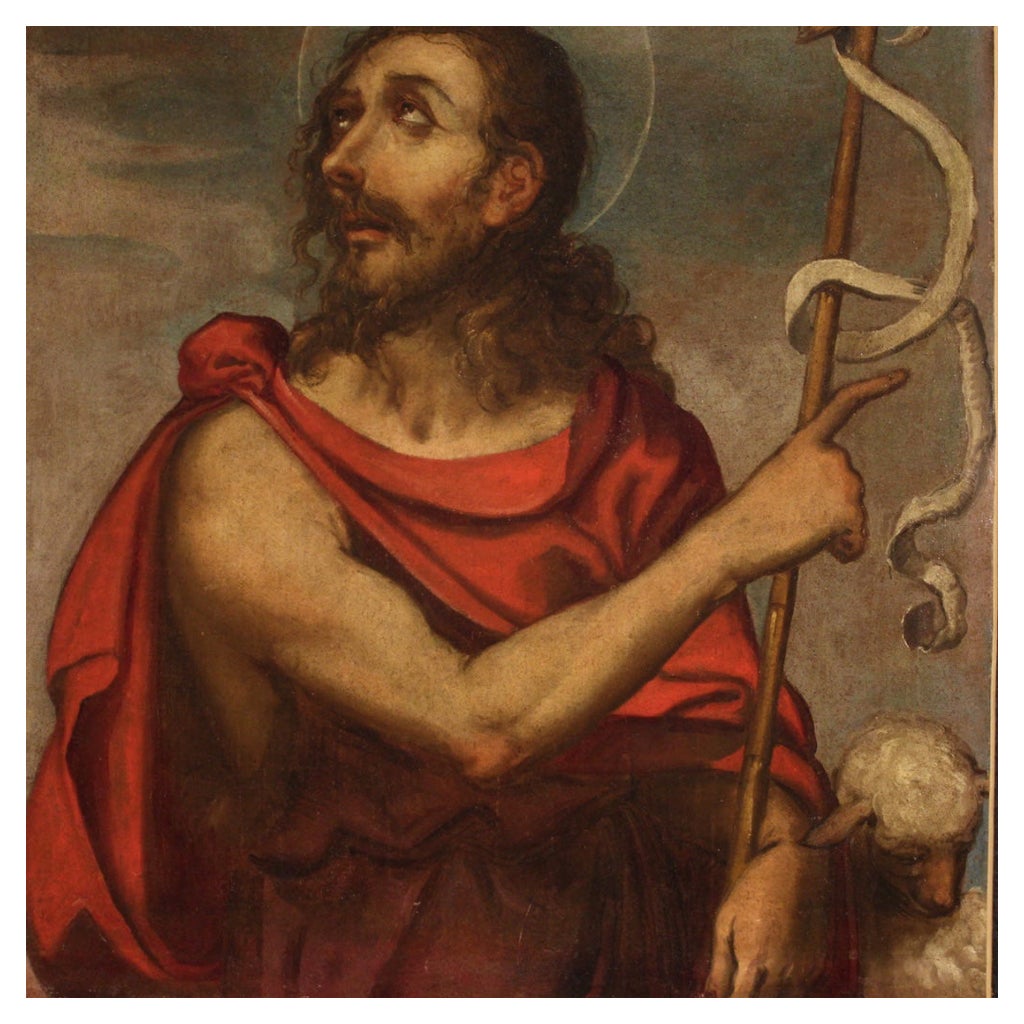 18th Century Oil on Canvas Antique Italian Religious Painting Saint John Baptist