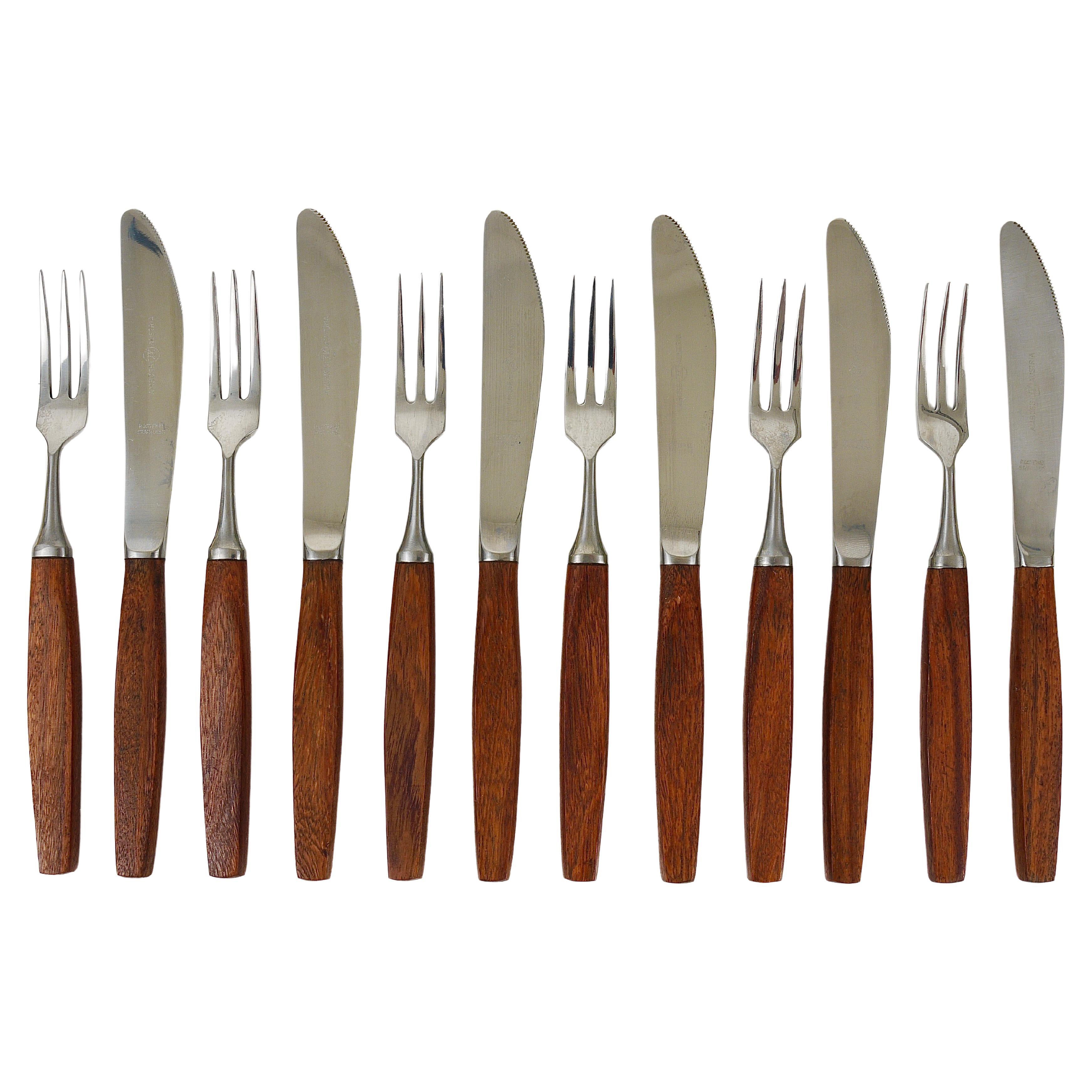 Boxed Amboss Mid-Century 6 Knives And 6 Forks, Flatware Cutlery, Austria, 1950s