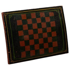 Antique Early 20th C Game Board with Orig Painted Black and Red Squares