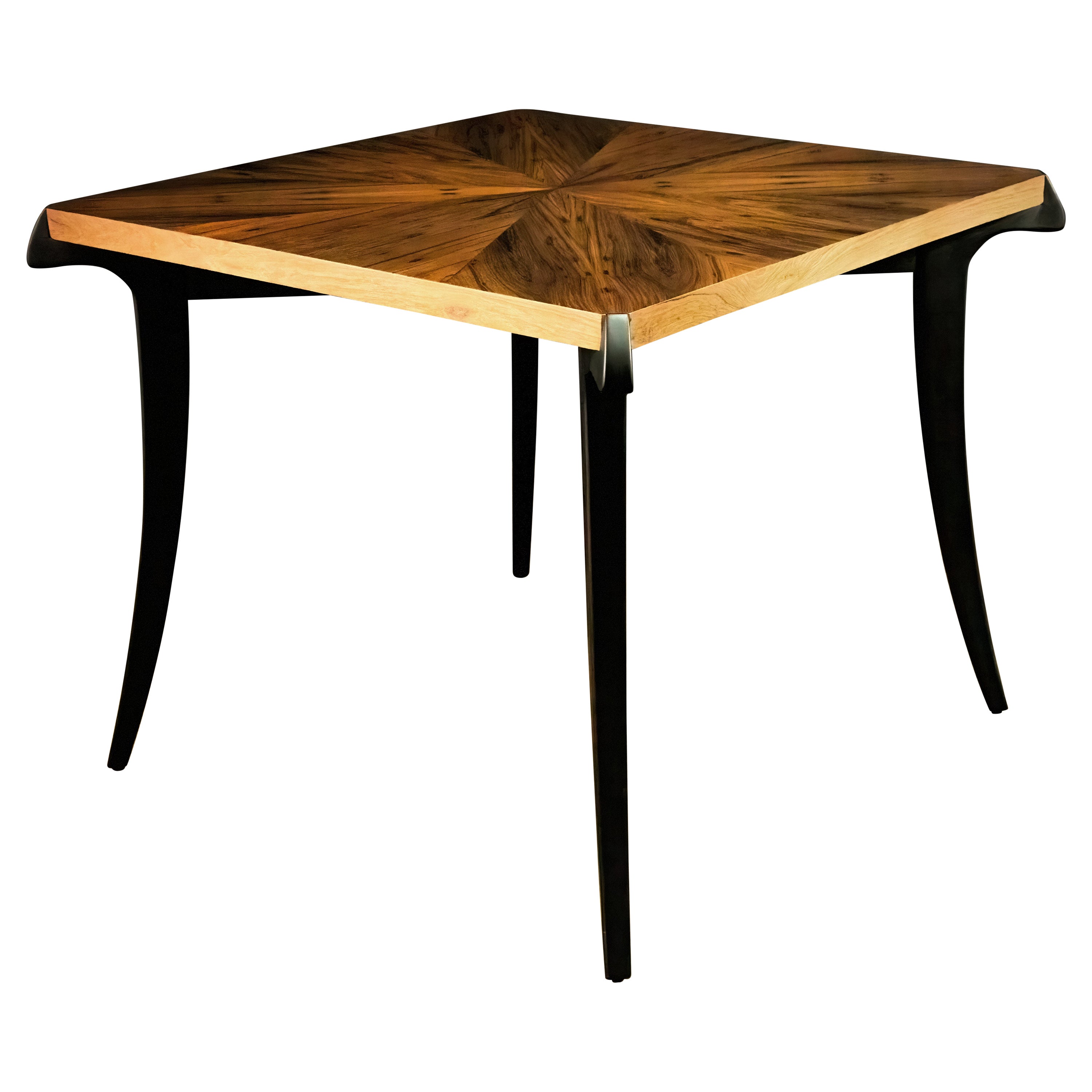 Contemporary Starburst Exotic Wood Sabre Leg Table by Costantini, Uccello
