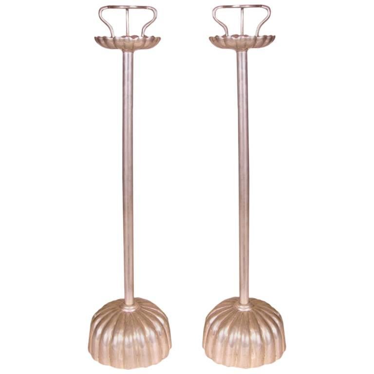 Pair of Modern Japanese Silvered Bronze Candlesticks