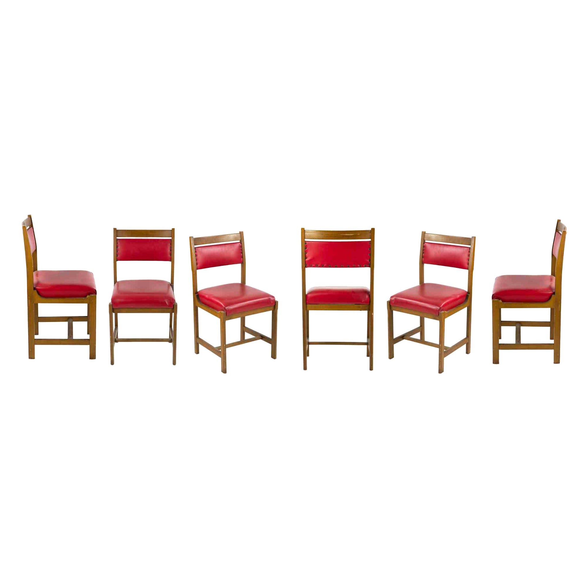 Satz von roten Stühlen, 1970 im Angebot