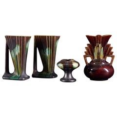 Striking Set of 4 Art Deco Drip Faiencerie Belgian Vases