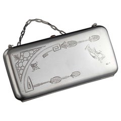 Antique Art Deco 875, Silver Clutch Bag with Engravings