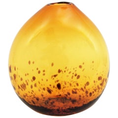 Retro Empoli Yellow Amber Tartaruga Italian Art Glass Vase