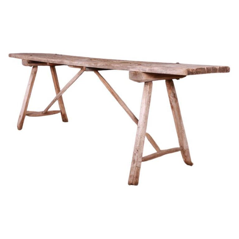 Oak and Poplar Trestle Table For Sale