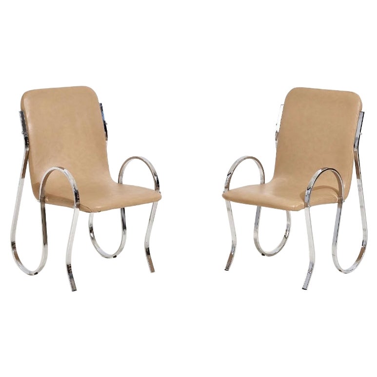 Italian Leather and Chrome Pair Chairs, 1970