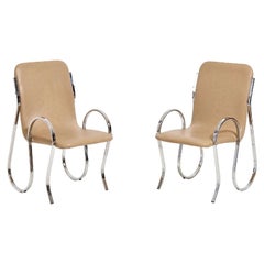 Italian Leather and Chrome Pair Chairs, 1970