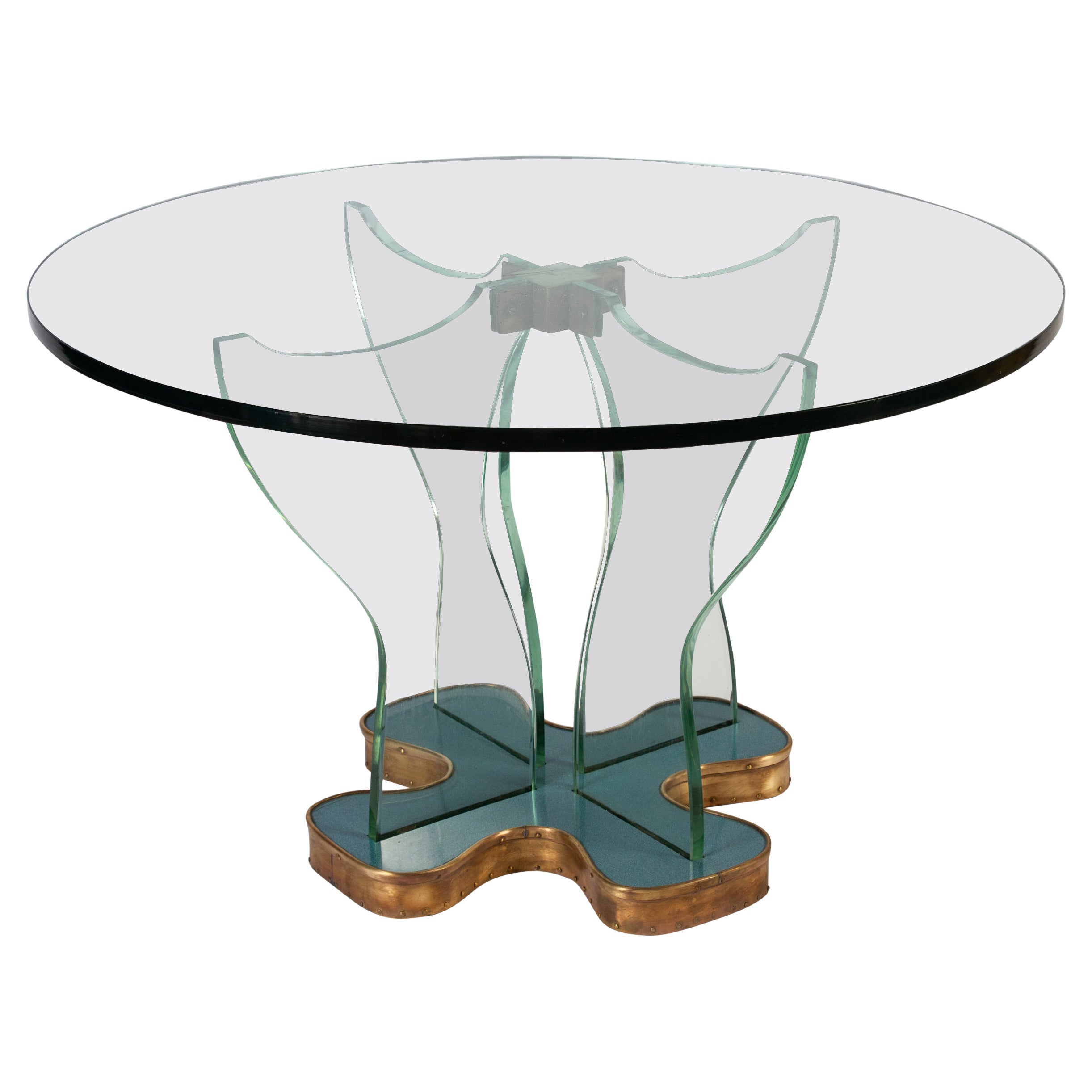 Centre de table ou table basse rond en verre attribué à Fontana Arte, Italie, 1940