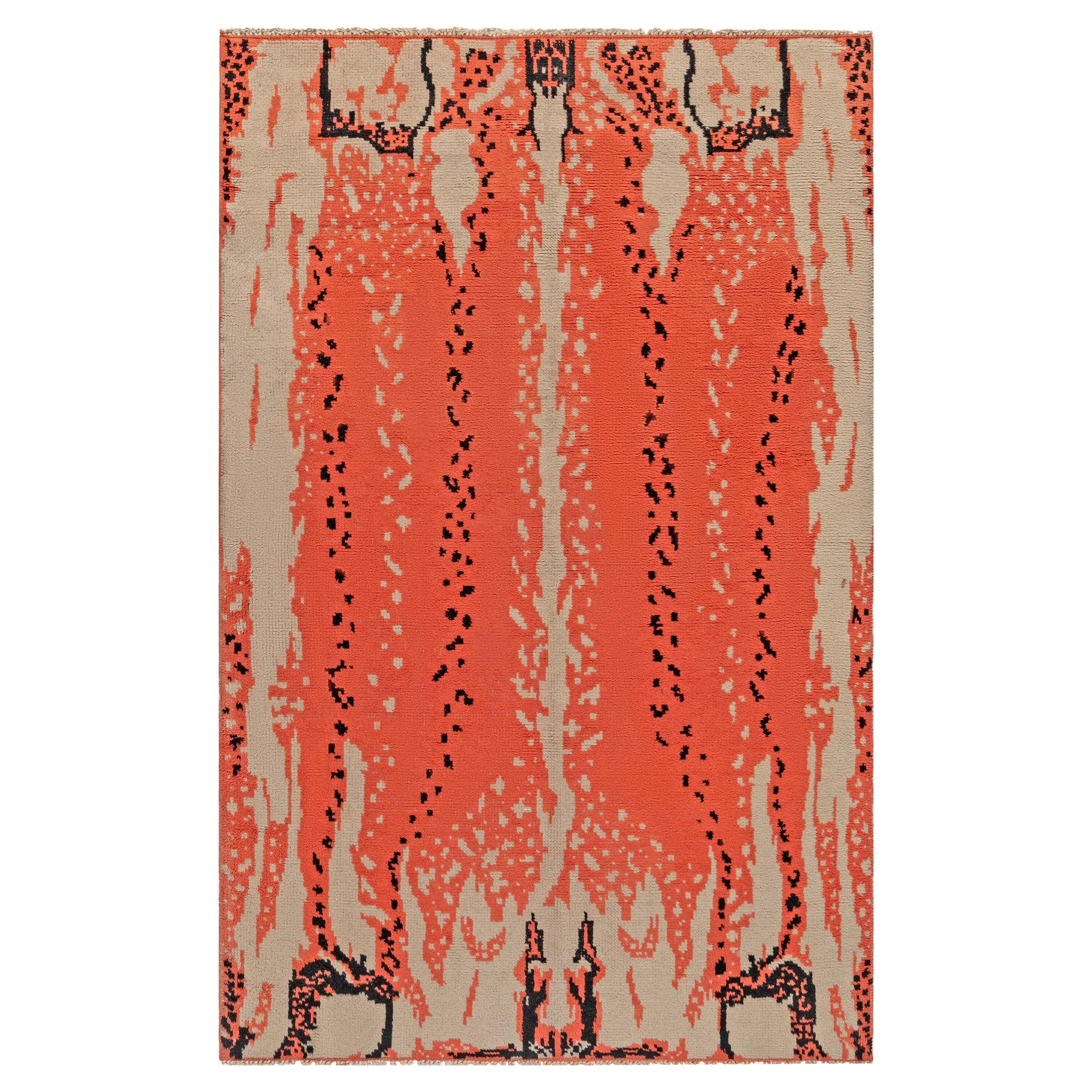 French Art Deco Design Handmade Wool Rug For Sale