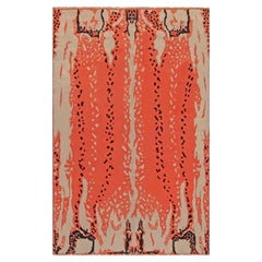 French Art Deco Design Beige, Black, Orange Handmade Wool Rug