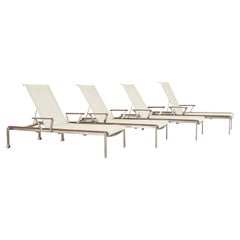 Set of Four Teak Steel Chaise Longues by Kingsley Bate