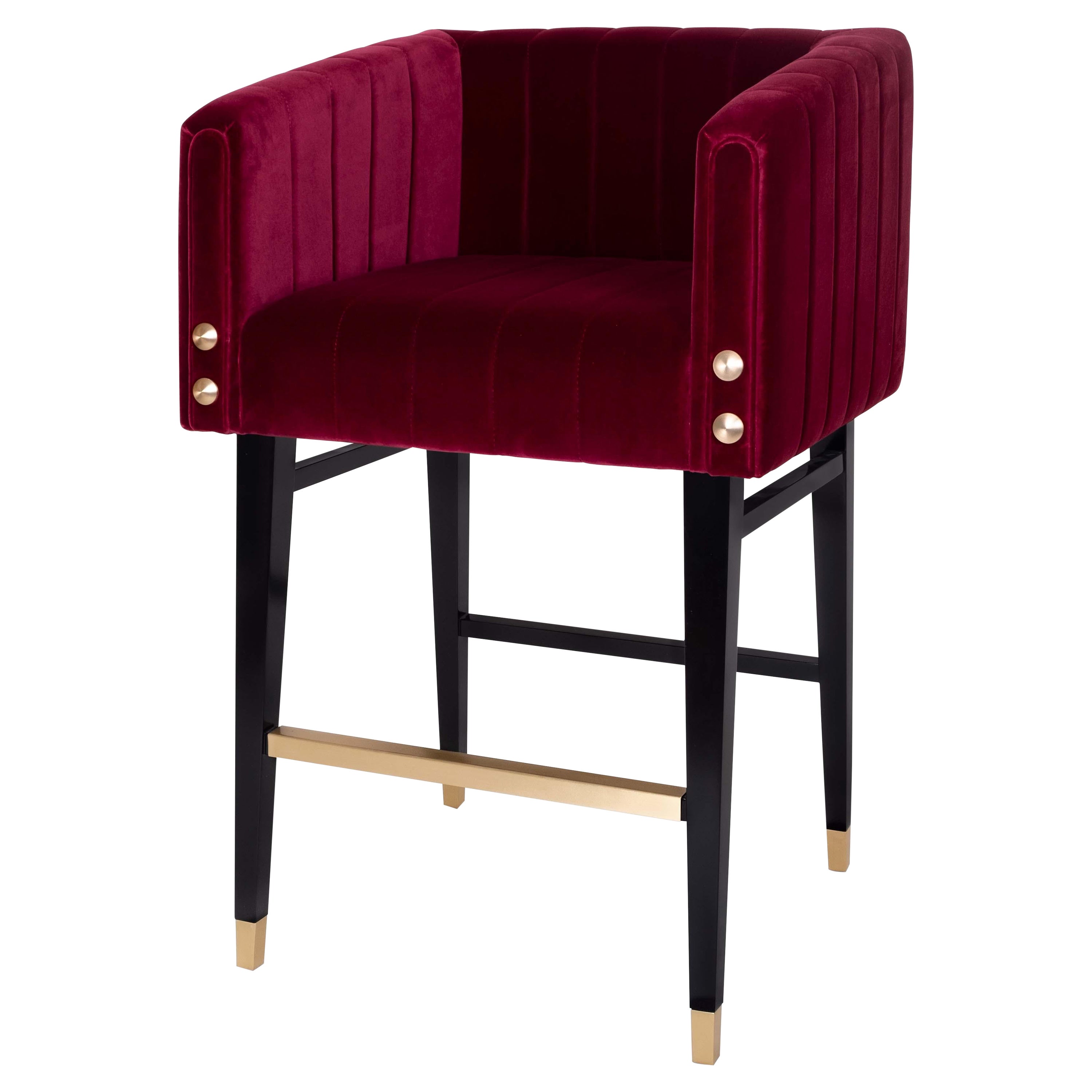 21st Century Willis Bar Chair Leather Aged Brushed Brass by Porus